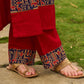 Red Cotton Kurta with Traditional Fish Print Motifs and Gold Accents