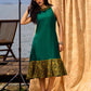 Classic Emerald Flared Rayon Dress With Ajrakh Highlights