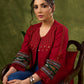 Global Glamour : Maroon Embroidered Cotton Jacket With Intricate Ikat Trim & Statement Buttons