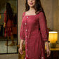 Timeless Maroon Hand Block Printed Mul Cotton Dress with Statement Floral Hem