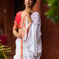 Refined White Georgette Chikankari Saree with Red-Gold Benarasi Border & Hand Embroidered Pallu