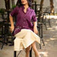 Purple Cotton Shirt Accented with Artful Hand-Painted Motif