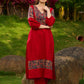 Red Cotton Kurta with Traditional Fish Print Motifs and Gold Accents