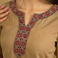Ethnic dark beige cotton top highlighted with elegant ajrakh detail.