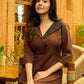 Cocoa Charm Handcrafted Dress with Statement Lapel Collar & Kantha Stitches