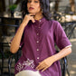 Purple Cotton Shirt Accented with Artful Hand-Painted Motif