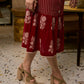 Timeless Maroon Hand Block Printed Mul Cotton Dress with Statement Floral Hem