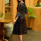 Dual Tone Pleated Jamdani Black Dress with Maroon Accents and Minimal Embellishment