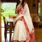 Heritage white Chanderi saree with benarasi border featuring artisanal hand-painted floral motifs