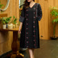 Dual Tone Pleated Jamdani Black Dress with Maroon Accents and Minimal Embellishment