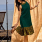 Classic Emerald Flared Rayon Dress With Ajrakh Highlights