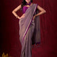 Lustrous Grey Silk Blend Saree with Chanderi Purple Border & Bold Statement Pallu