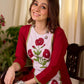 Crimson Cotton Straight Kurta with White Floral Panel and Olive Trim Detail