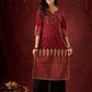 Classic Maroon Ajrakh Cotton Kurta with Minimalist Embroidery