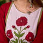 Crimson Cotton Straight Kurta with White Floral Panel and Olive Trim Detail