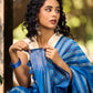 Classic Blue Cotton Saree with Traditional Hand Block Printed Border