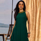 Classic Emerald Flared Rayon Dress With Ajrakh Highlights
