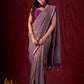 Lustrous Grey Silk Blend Saree with Chanderi Purple Border & Bold Statement Pallu