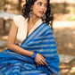 Classic Blue Cotton Saree with Traditional Hand Block Printed Border