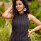 Ajrakh Elegance Blue Skirt & Black Woven Halter Neck Top with Additional Ajrakh Jacket