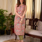 Vibrant Coral Peach Hand Block Printed Mul Cotton Sleeveless Kurta with Button Front