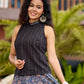 Ajrakh Elegance Blue Skirt & Black Woven Halter Neck Top with Additional Ajrakh Jacket