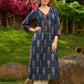 Contemporary Blue Ajrakh Print Kurta with Pleated Pintuck Detailing and Maroon Accents