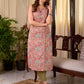 Vibrant Coral Peach Hand Block Printed Mul Cotton Sleeveless Kurta with Button Front