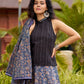 Ajrakh Elegance Blue Skirt & Black Woven Halter Neck Top with Additional Ajrakh Jacket