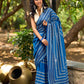 Classic Blue Cotton Saree with Traditional Hand Block Printed Border