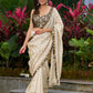 Timeless ivory tissue saree featuring zari embroidery and Banarasi accents