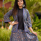 Ajrakh Elegance Blue Skirt & Black Woven Halter Neck Top with Additional Ajrakh Jacket