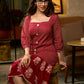 Timeless Maroon Hand Block Printed Mul Cotton Dress with Statement Floral Hem