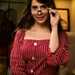 Timeless Maroon Hand Block Printed Mul Cotton Dress with Statement Floral Hem
