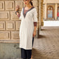 Heritage Ivory Cotton Flex Kurta with Ajrakh Printed Yoke & Intricate Hand Embroidery
