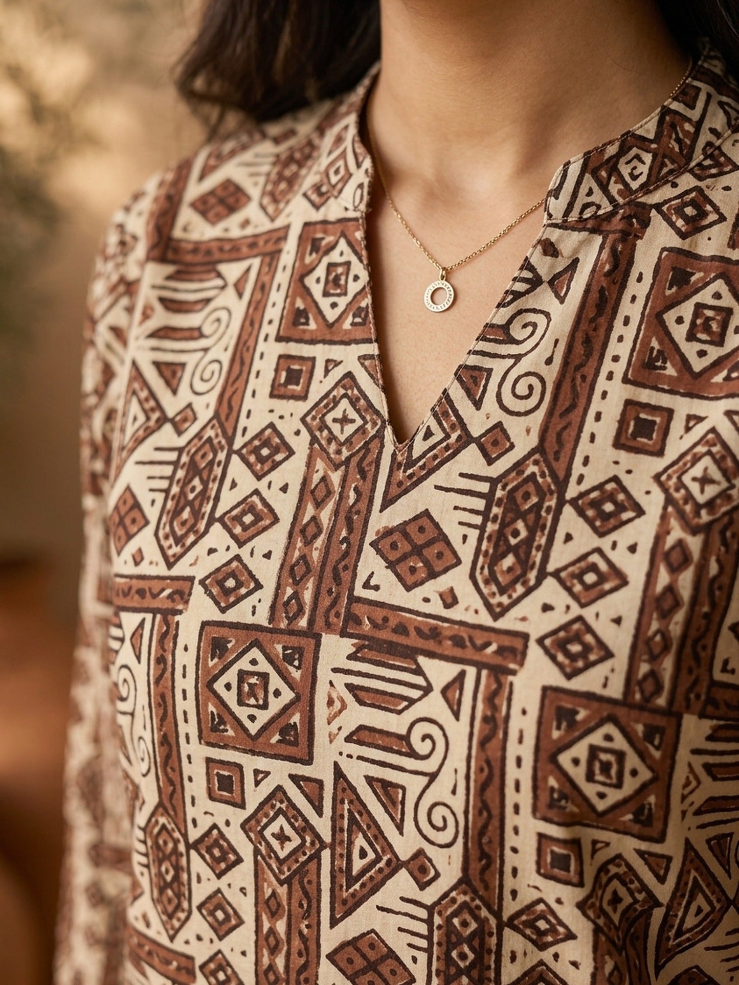 Ivory Geometric Printed Cotton Kurta with Contemporary Ethnic Motifs