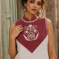 Minimal White Cotton Sleeveless Kurta with Bold Maroon Check V-Yoke & Tonal Embroidery