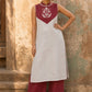 Minimal White Cotton Sleeveless Kurta with Bold Maroon Check V-Yoke & Tonal Embroidery