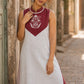 Minimal White Cotton Sleeveless Kurta with Bold Maroon Check V-Yoke & Tonal Embroidery