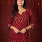 Classic Maroon Ajrakh Cotton Kurta with Minimalist Embroidery