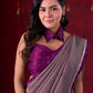 Lustrous Grey Silk Blend Saree with Chanderi Purple Border & Bold Statement Pallu