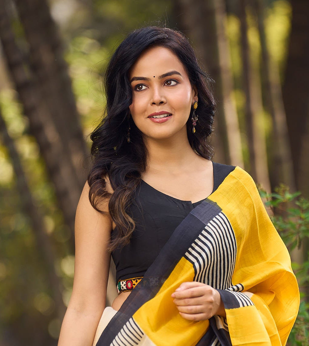 Black Cotton Silk Blouse with Kutch Work Mirror Work Lace Embellishment