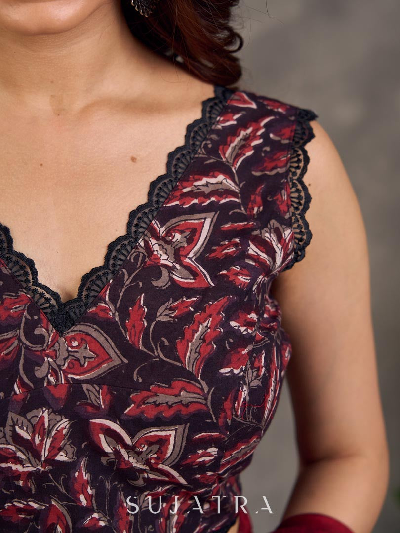 Classic Black Floral Printed Cotton Blouse
