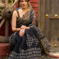 Classic black Kota saree with bold handblock prints and golden borders