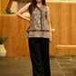 Grey Bloom Mul Cotton Sleeveless Wrap Top with Golden Accents and A-line Flare