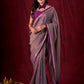 Lustrous Grey Silk Blend Saree with Chanderi Purple Border & Bold Statement Pallu