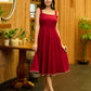 Maroon Mist Flared Rayon Dress with Contrast Ajrakh Piping