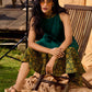 Classic Emerald Flared Rayon Dress With Ajrakh Highlights