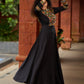 Black Flared Gown with Mirror Work Embellishments