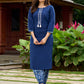 Navy blue cotton kurta featuring soft, stylish gathered sleeves-pant optional